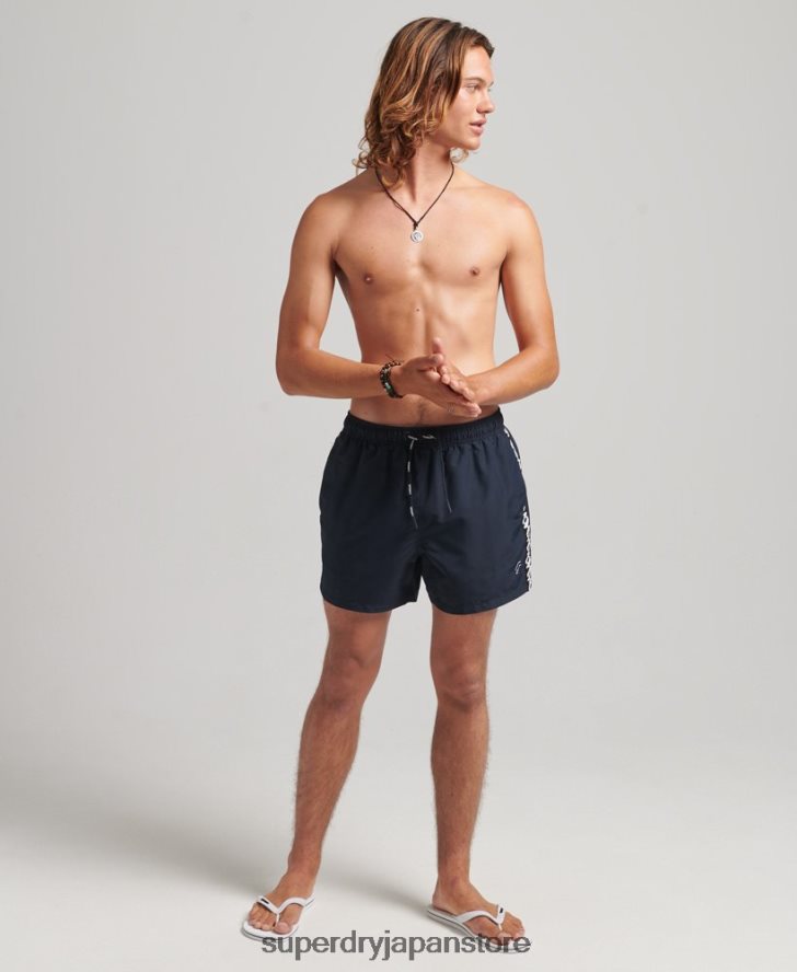 テープ 15 インチ リサイクル スイムショーツ 男性 Superdry 衣類 海軍 2J62PZ450
