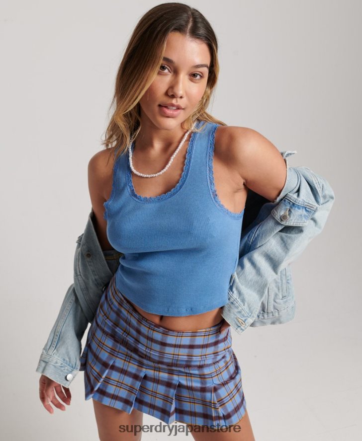1/2プリーツチェックスカート 女性 Superdry 衣類 青 2J62PZ4114