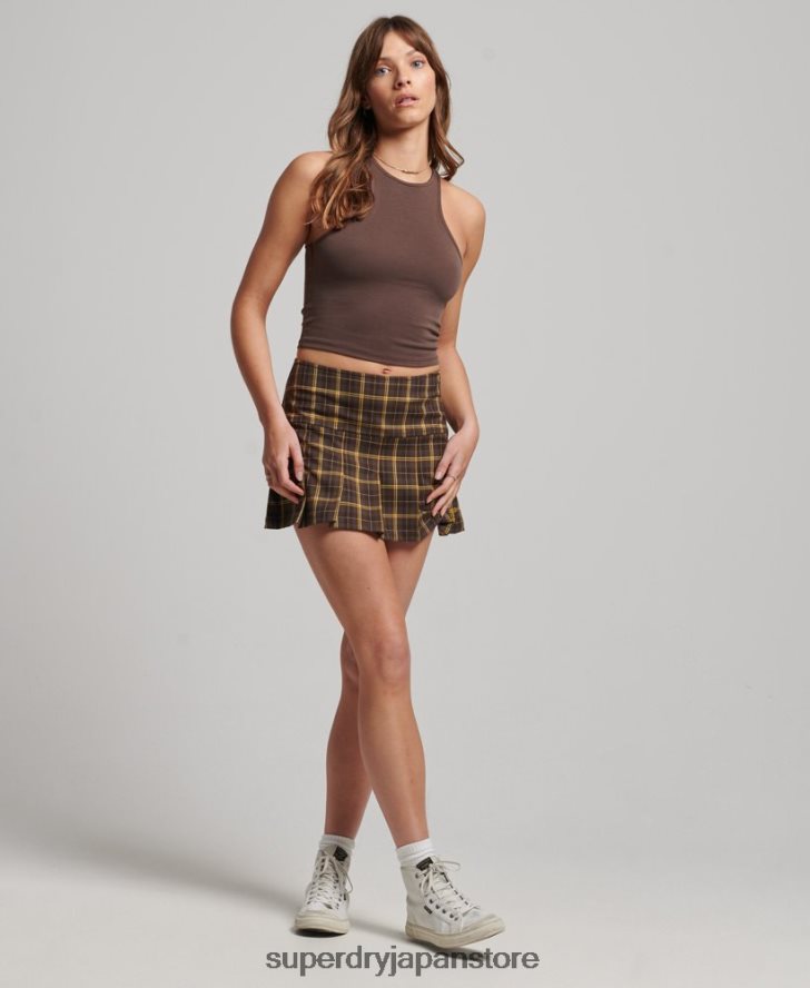 1/2プリーツチェックスカート 女性 Superdry 衣類 茶色 2J62PZ4124