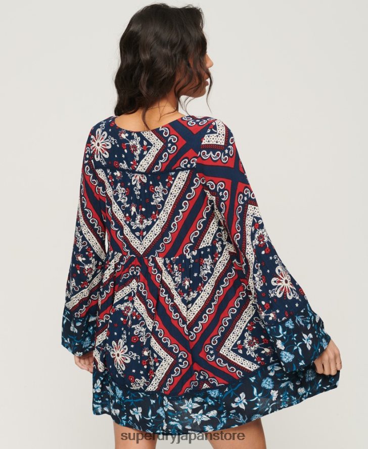 フレアスリーブ 60s ミニドレス 女性 Superdry 衣類 青 2J62PZ2094