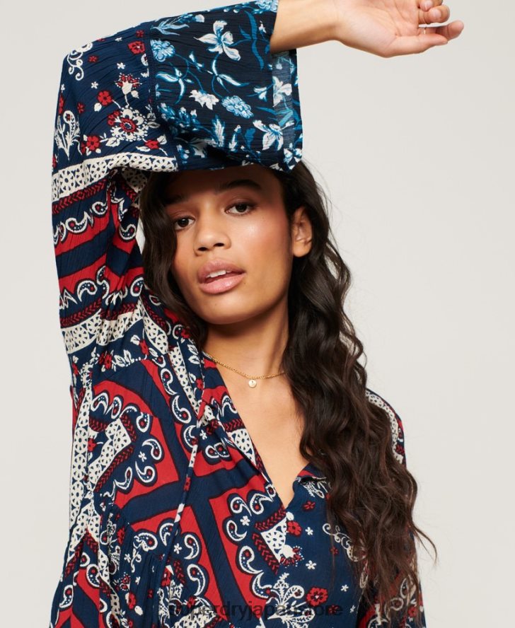 フレアスリーブ 60s ミニドレス 女性 Superdry 衣類 青 2J62PZ2094