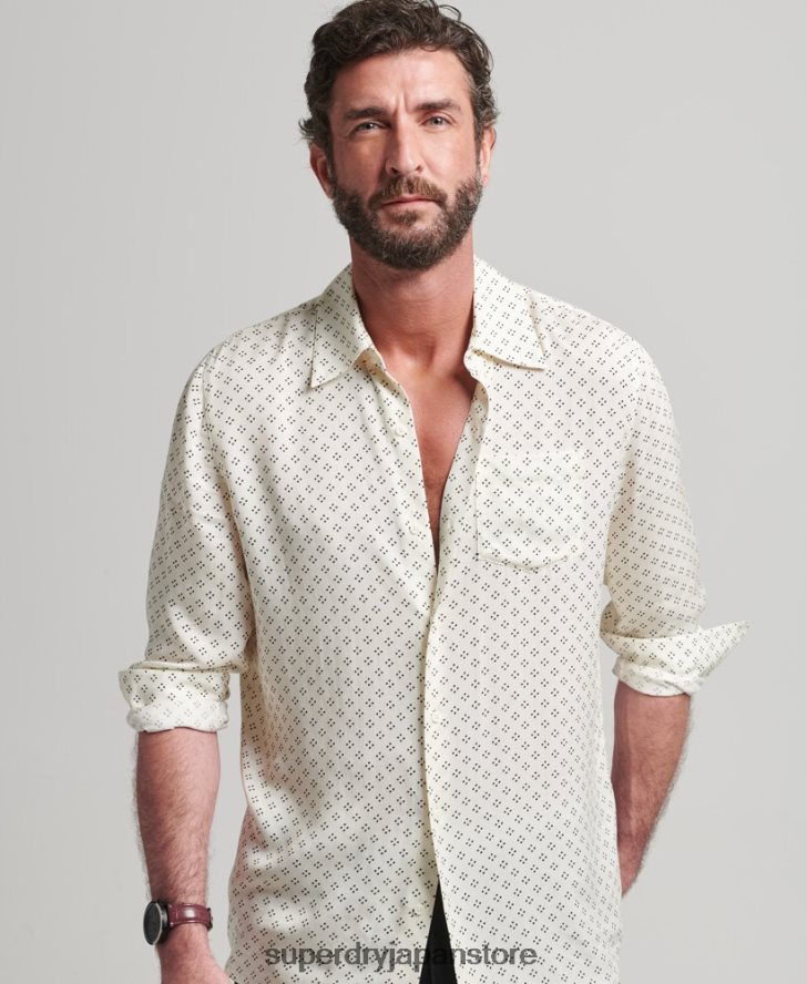 70年代プリント長袖シャツ 男性 Superdry 衣類 白 2J62PZ145