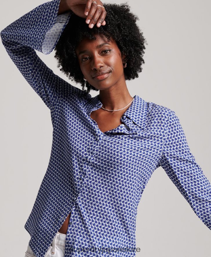 スタジオ 70 年代のシャツ 女性 Superdry 衣類 海軍 2J62PZ2935