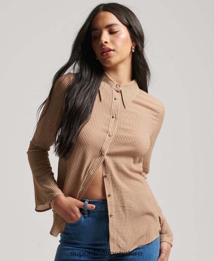 70年代プリント長袖シャツ 女性 Superdry 衣類 茶色 2J62PZ6515