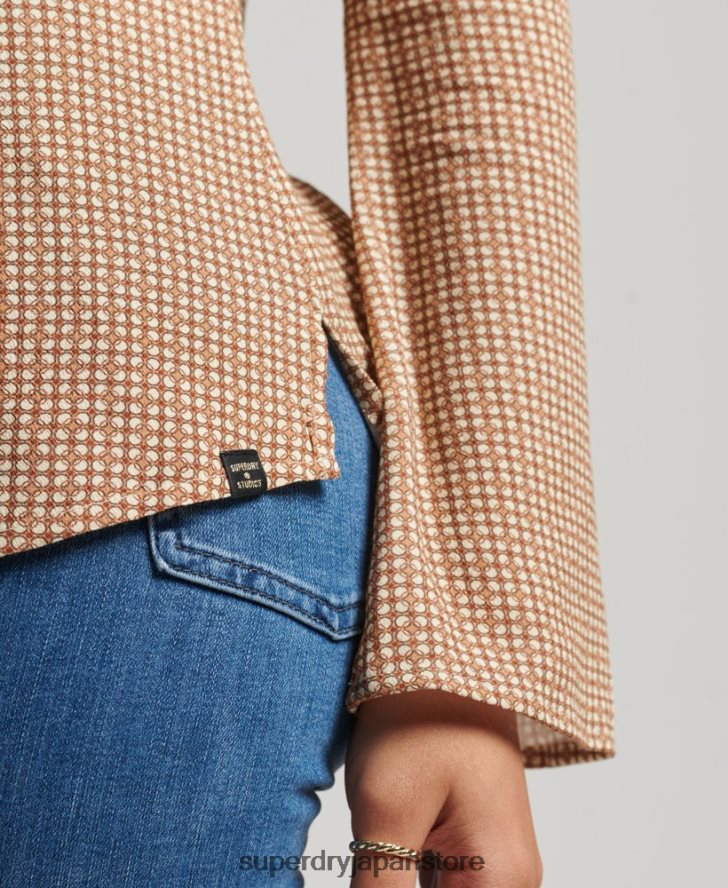 70年代プリント長袖シャツ 女性 Superdry 衣類 茶色 2J62PZ6515