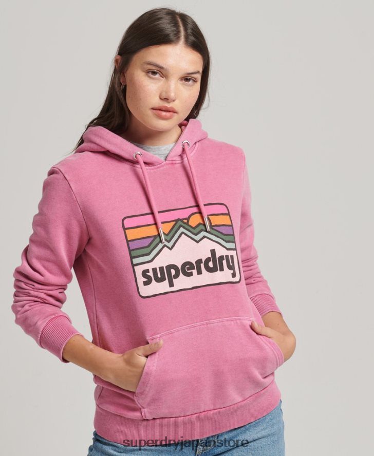 90年代の地形グラフィックパーカー 女性 Superdry 衣類 ピンク 2J62PZ5749