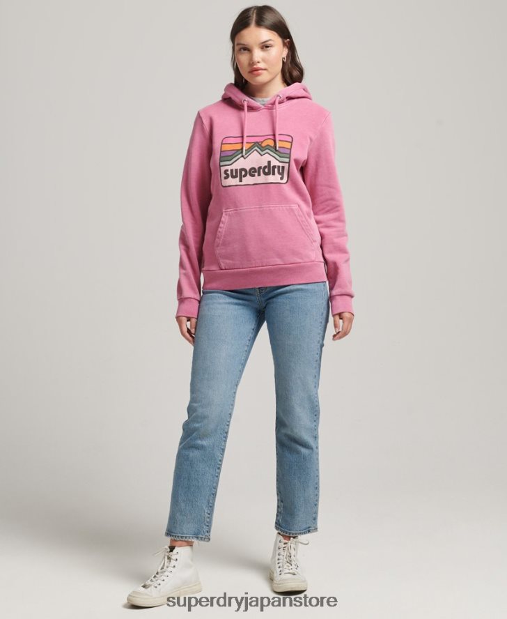 90年代の地形グラフィックパーカー 女性 Superdry 衣類 ピンク 2J62PZ5749
