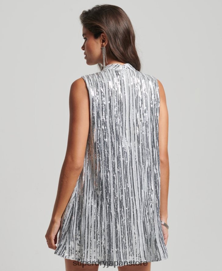 ノースリーブスパンコールAラインミニドレス 女性 Superdry 衣類 銀 2J62PZ2410