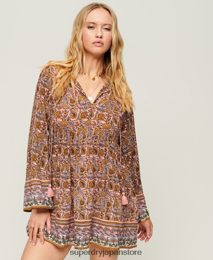 Flare Sleeve 60s Mini Dress 女性 Superdry 衣類 ピンク 2J62PZ2080