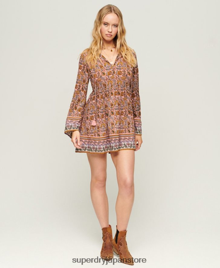 Flare Sleeve 60s Mini Dress 女性 Superdry 衣類 ピンク 2J62PZ2080