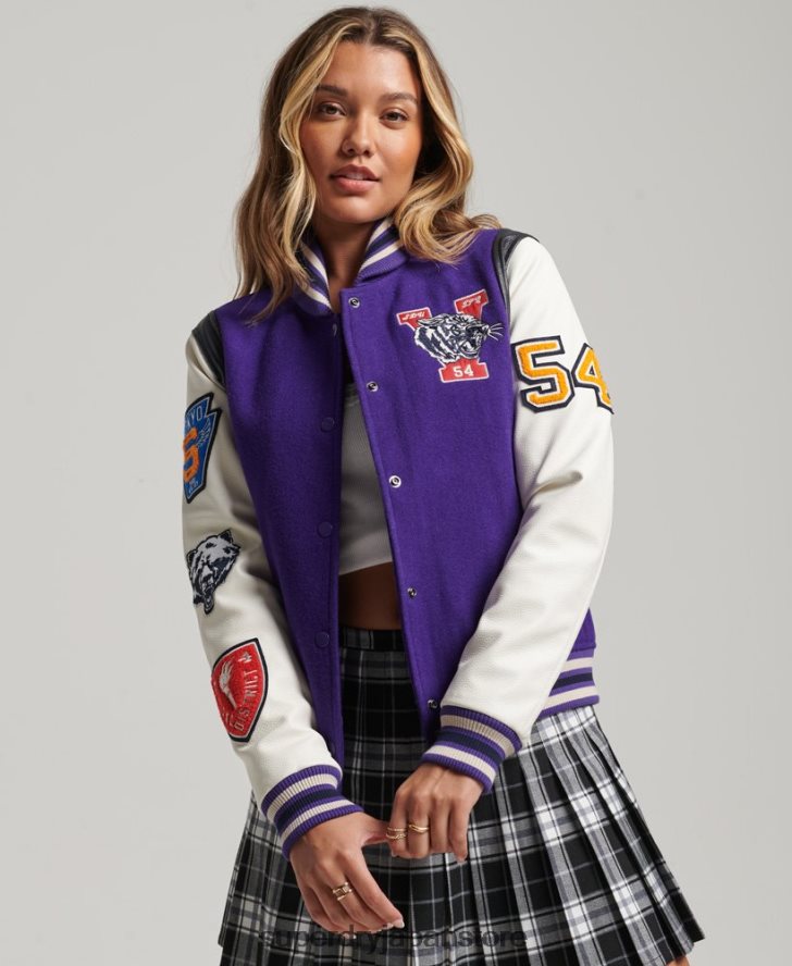 バーシティウールPUボンバージャケット 女性 Superdry 衣類 紫 2J62PZ5421