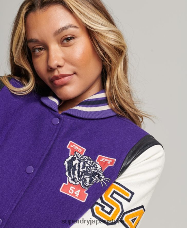 バーシティウールPUボンバージャケット 女性 Superdry 衣類 紫 2J62PZ5421