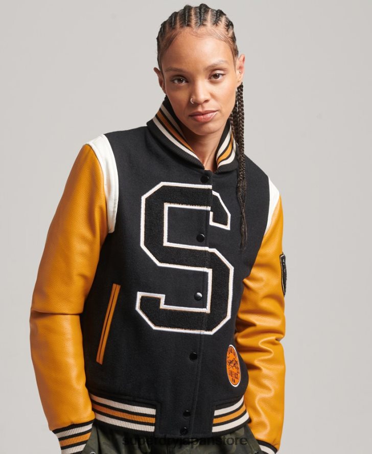 バーシティウールPUボンバージャケット 女性 Superdry 衣類 黒 2J62PZ5467