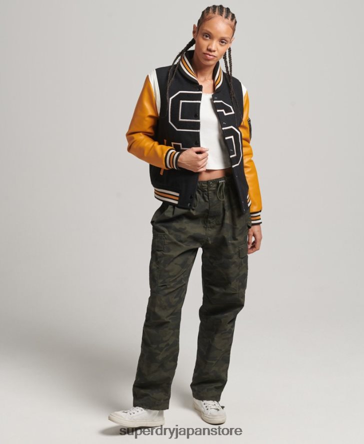 バーシティウールPUボンバージャケット 女性 Superdry 衣類 黒 2J62PZ5467