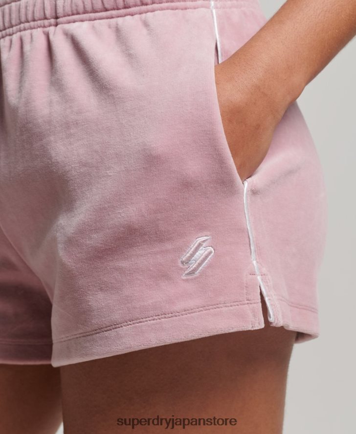 S ロゴ ベロア ショートパンツ 女性 Superdry 衣類 ピンク 2J62PZ3120