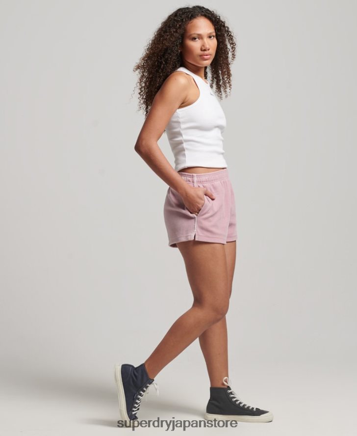 S ロゴ ベロア ショートパンツ 女性 Superdry 衣類 ピンク 2J62PZ3120