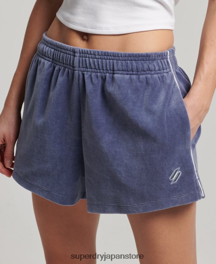 S ロゴ ベロア ショートパンツ 女性 Superdry 衣類 青 2J62PZ3145