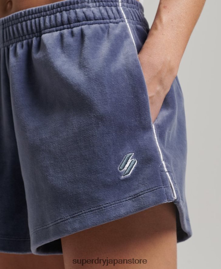 S ロゴ ベロア ショートパンツ 女性 Superdry 衣類 青 2J62PZ3145