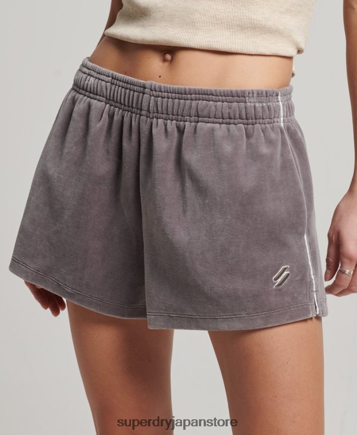 S ロゴ ベロア ショートパンツ 女性 Superdry 衣類 グレー 2J62PZ3146