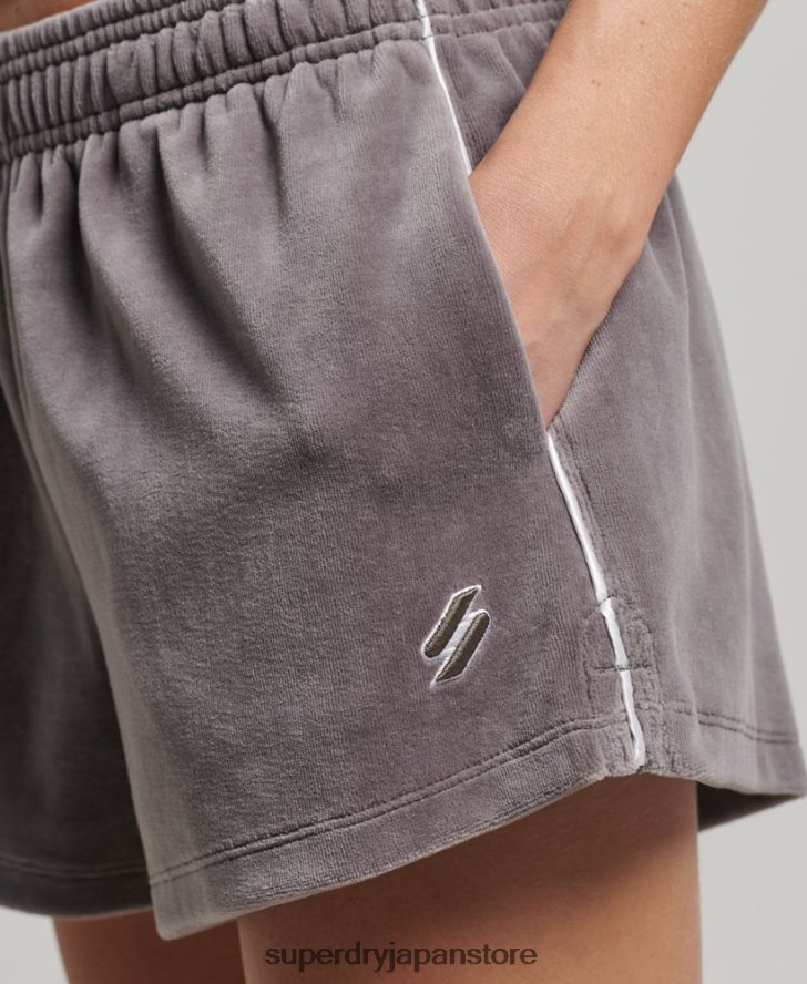 S ロゴ ベロア ショートパンツ 女性 Superdry 衣類 グレー 2J62PZ3146