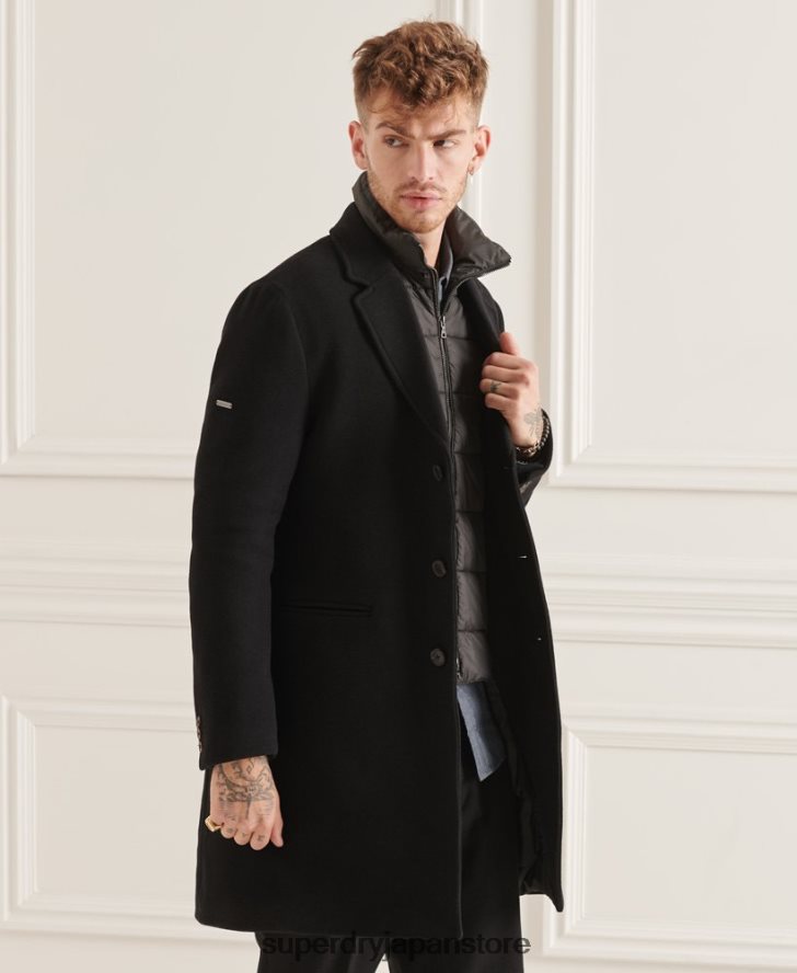 Studios ウールパッド入りタウンコート 男性 Superdry 衣類 黒 2J62PZ1165