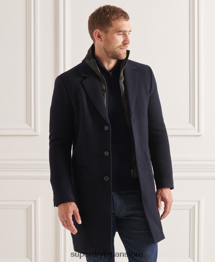 Studios ウールパッド入りタウンコート 男性 Superdry 衣類 海軍 2J62PZ1166