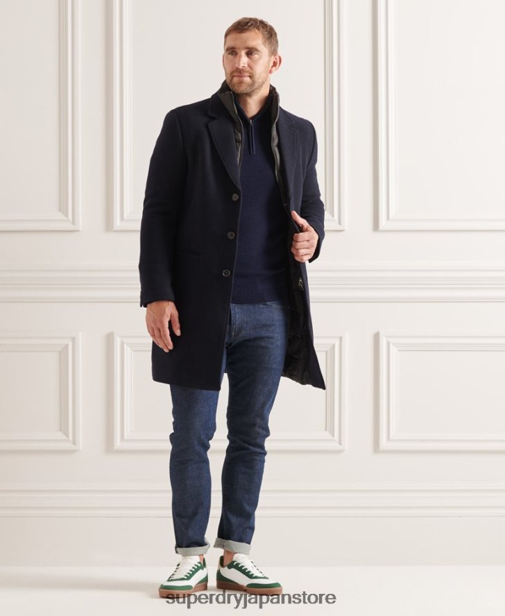 Studios ウールパッド入りタウンコート 男性 Superdry 衣類 海軍 2J62PZ1166