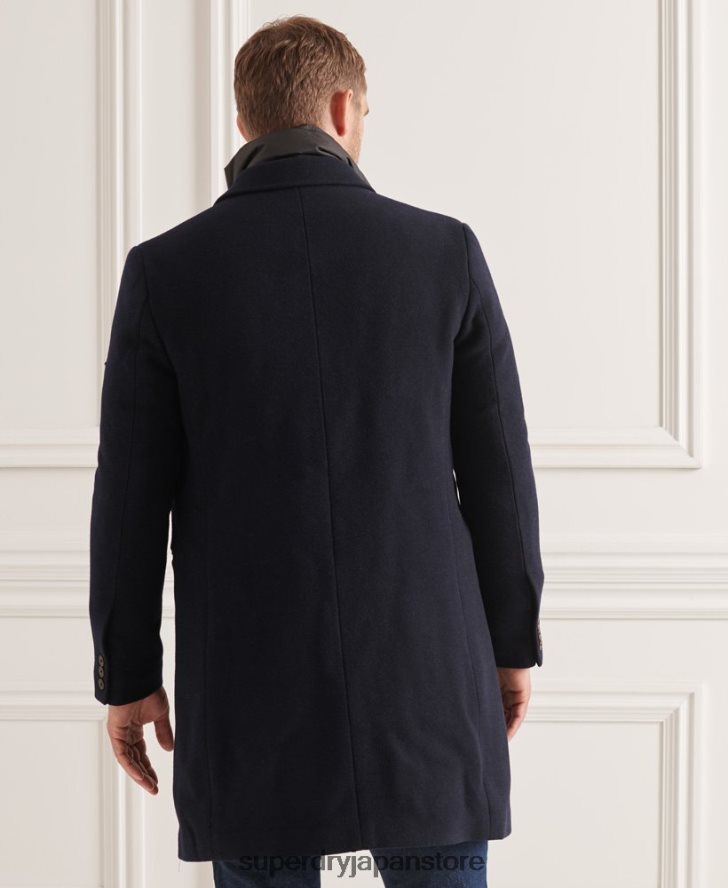Studios ウールパッド入りタウンコート 男性 Superdry 衣類 海軍 2J62PZ1166