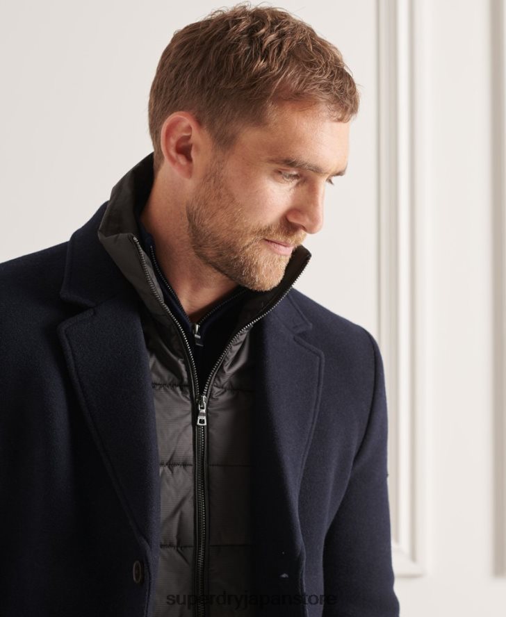 Studios ウールパッド入りタウンコート 男性 Superdry 衣類 海軍 2J62PZ1166