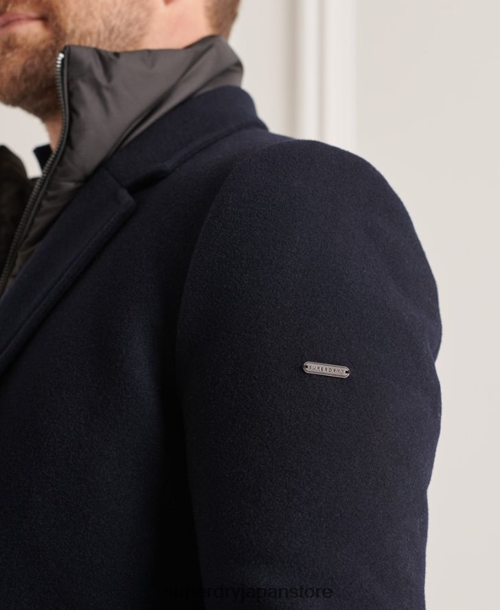 Studios ウールパッド入りタウンコート 男性 Superdry 衣類 海軍 2J62PZ1166