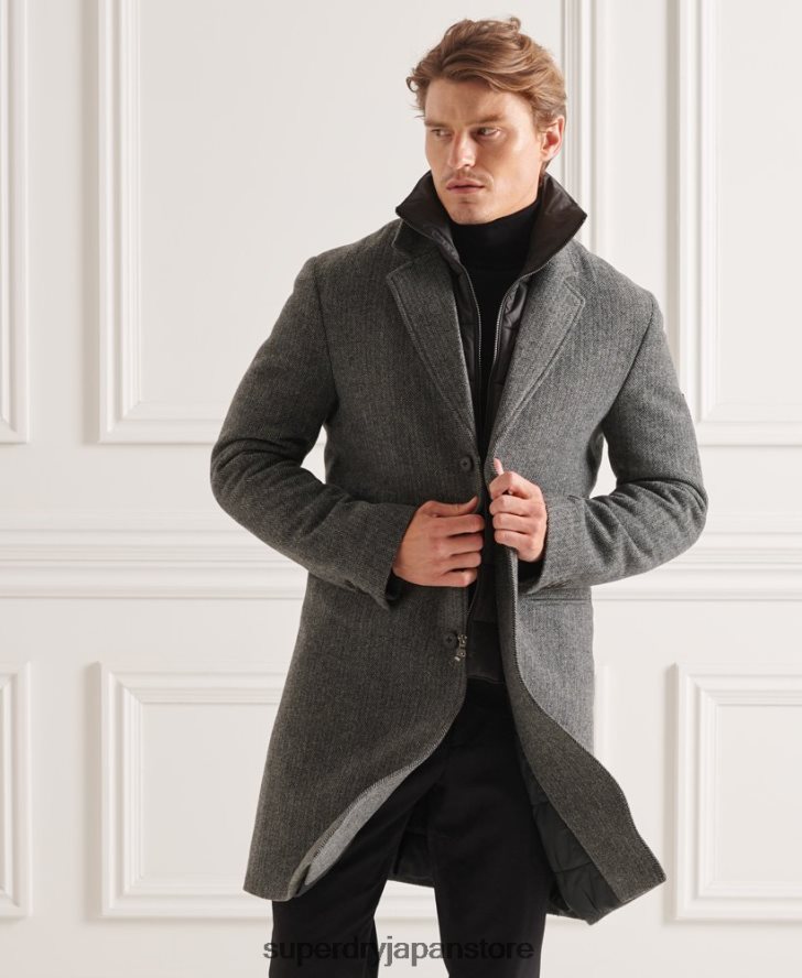 Studios ウールパッド入りタウンコート 男性 Superdry 衣類 濃い灰色 2J62PZ1167