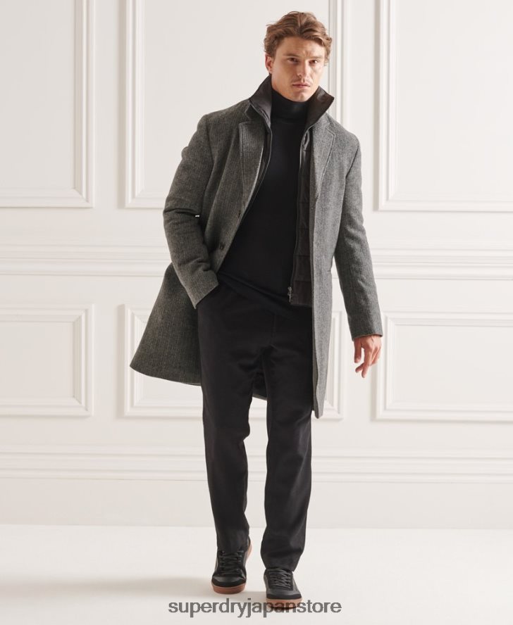 Studios ウールパッド入りタウンコート 男性 Superdry 衣類 濃い灰色 2J62PZ1167