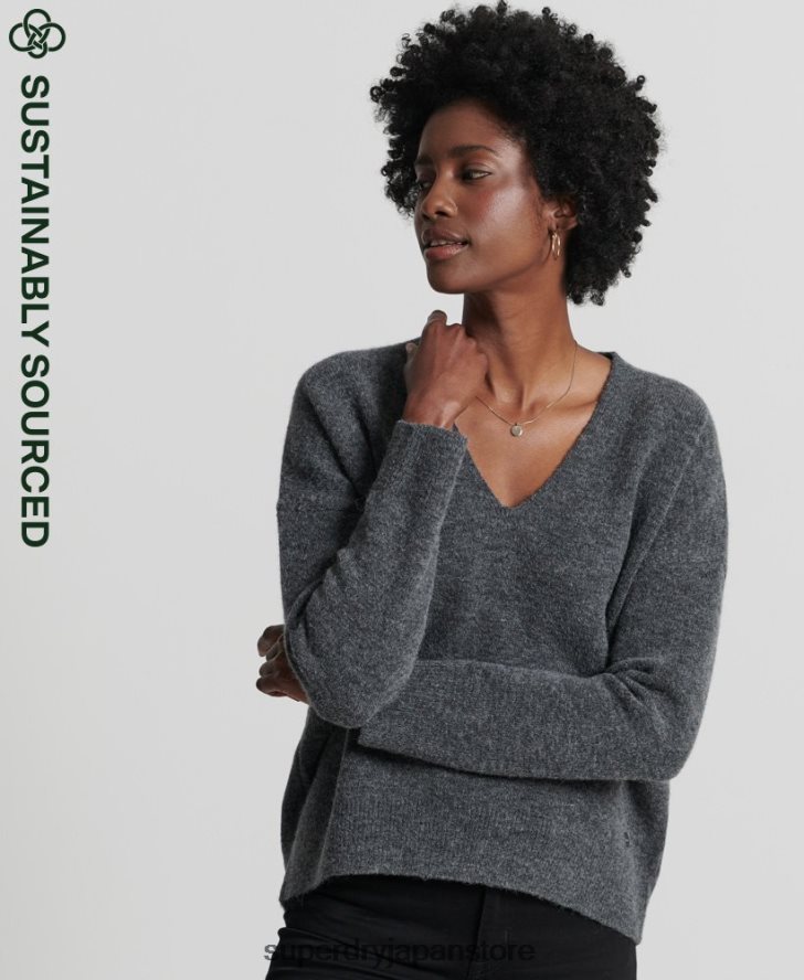 Studios スラウチ Vネック ニットセーター 女性 Superdry 衣類 濃い灰色 2J62PZ3992