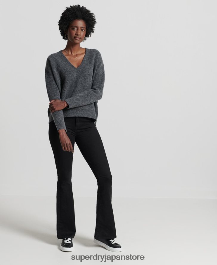 Studios スラウチ Vネック ニットセーター 女性 Superdry 衣類 濃い灰色 2J62PZ3992