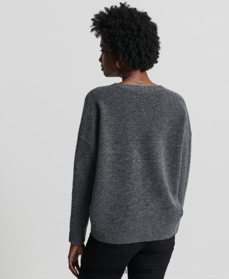 Studios スラウチ Vネック ニットセーター 女性 Superdry 衣類 濃い灰色 2J62PZ3992