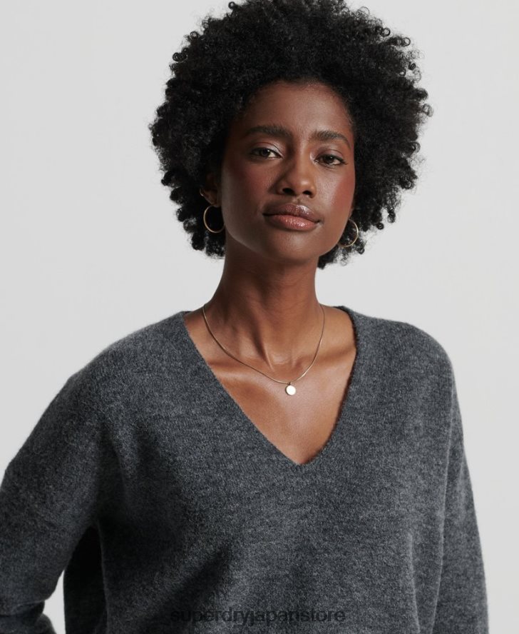Studios スラウチ Vネック ニットセーター 女性 Superdry 衣類 濃い灰色 2J62PZ3992