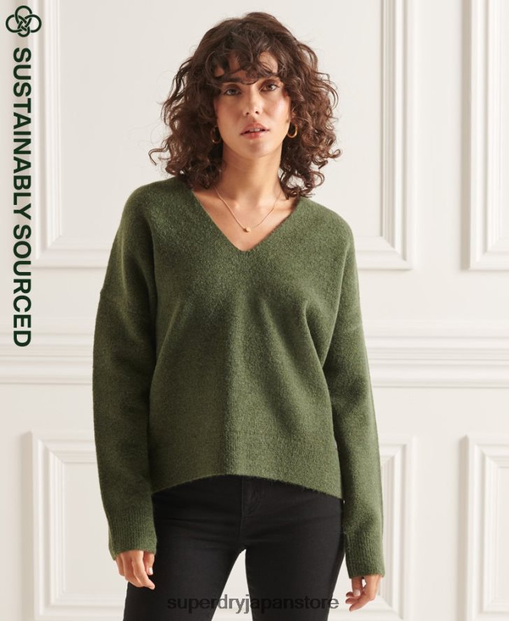Studios スラウチ Vネック ニットセーター 女性 Superdry 衣類 緑 2J62PZ4013