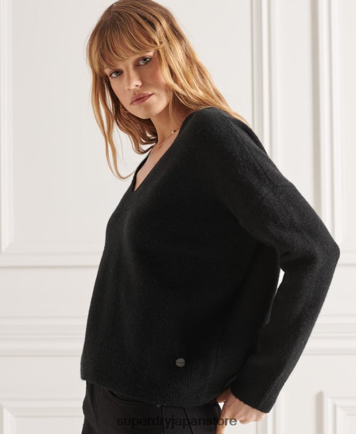Studios スラウチ Vネック ニットセーター 女性 Superdry 衣類 黒 2J62PZ4015