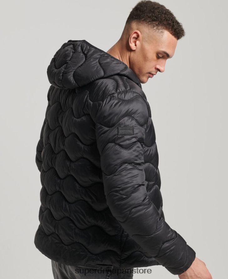 フード付き軽量中綿コート 男性 Superdry 衣類 黒 2J62PZ1001