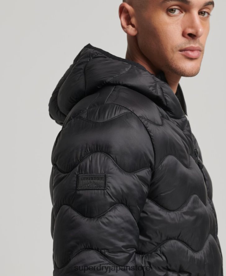 フード付き軽量中綿コート 男性 Superdry 衣類 黒 2J62PZ1001
