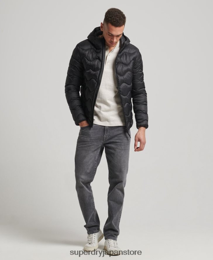フード付き軽量中綿コート 男性 Superdry 衣類 黒 2J62PZ1001
