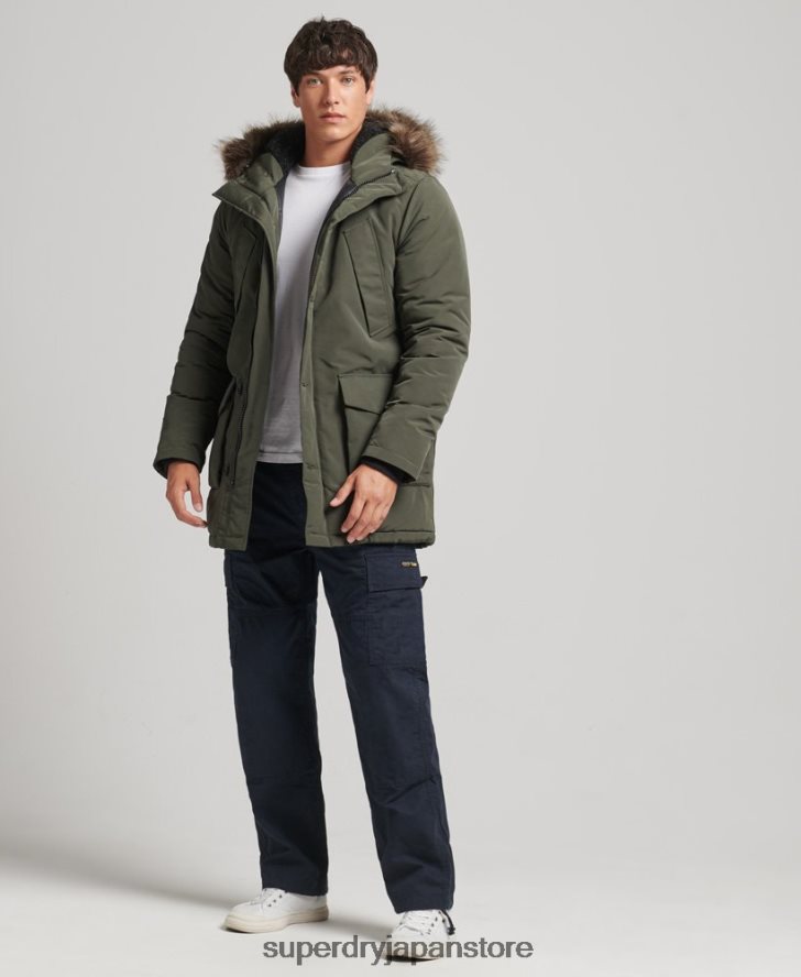 フード付きエベレスト フェイクファー パーカー 男性 Superdry 衣類 緑 2J62PZ1006