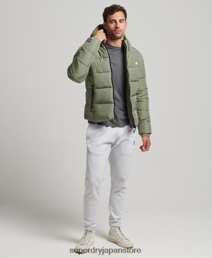 スポーツパファーフード付きジャケット 男性 Superdry 衣類 緑 2J62PZ1019