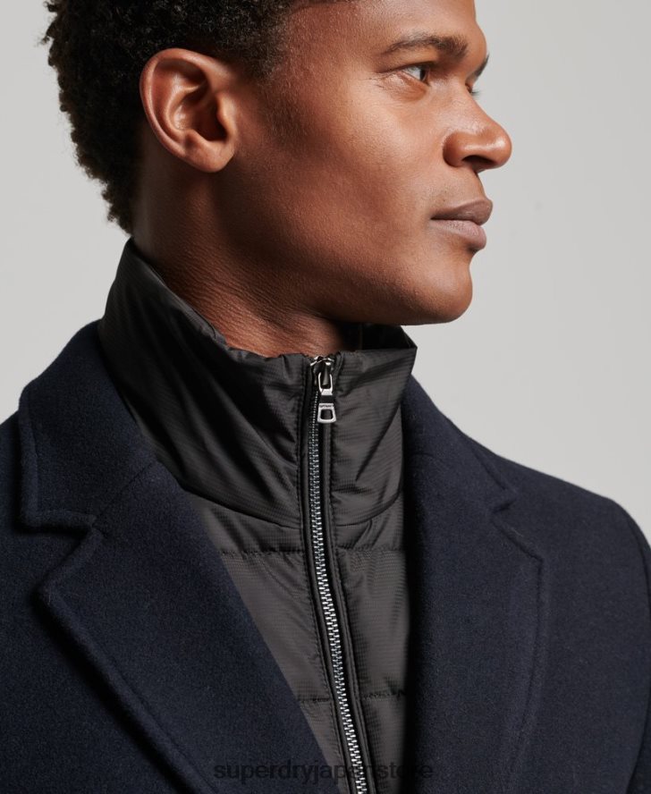 取り外し可能な裏地付きウールタウンコート 男性 Superdry 衣類 海軍 2J62PZ1023