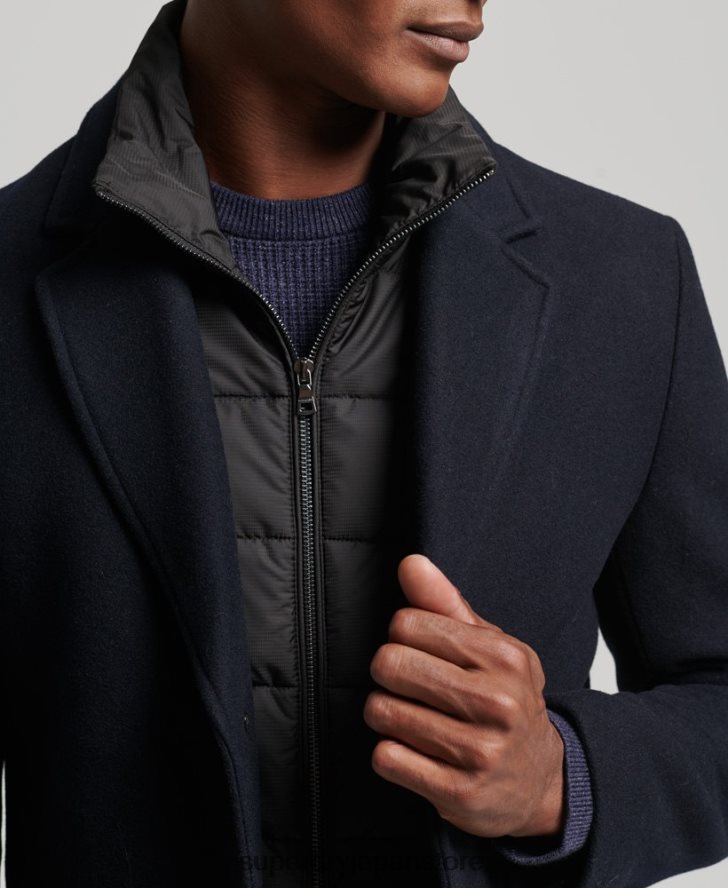 取り外し可能な裏地付きウールタウンコート 男性 Superdry 衣類 海軍 2J62PZ1023