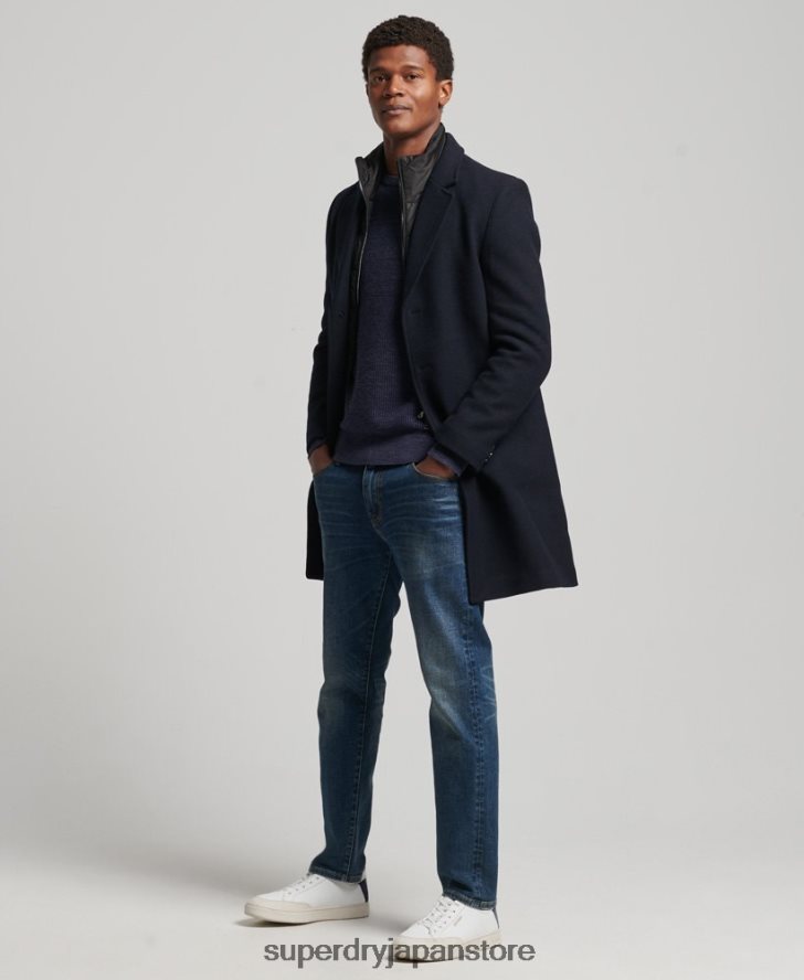 取り外し可能な裏地付きウールタウンコート 男性 Superdry 衣類 海軍 2J62PZ1023