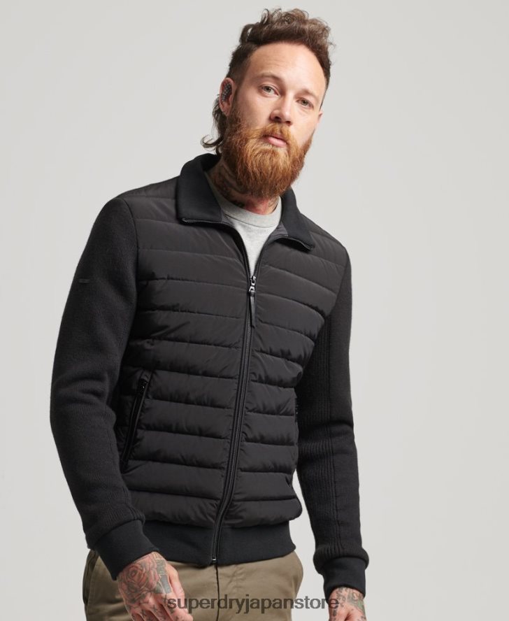 ハイブリッドニットミックスパファーコート 男性 Superdry 衣類 黒 2J62PZ1035