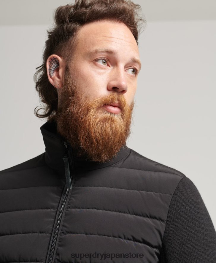 ハイブリッドニットミックスパファーコート 男性 Superdry 衣類 黒 2J62PZ1035