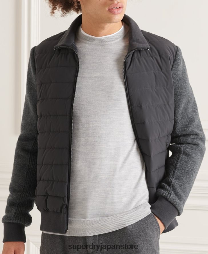 スタジオ パデッド ニット ミックス ジャケット 男性 Superdry 衣類 濃い灰色 2J62PZ1039