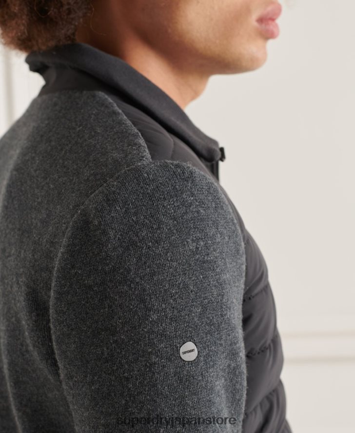 スタジオ パデッド ニット ミックス ジャケット 男性 Superdry 衣類 濃い灰色 2J62PZ1039